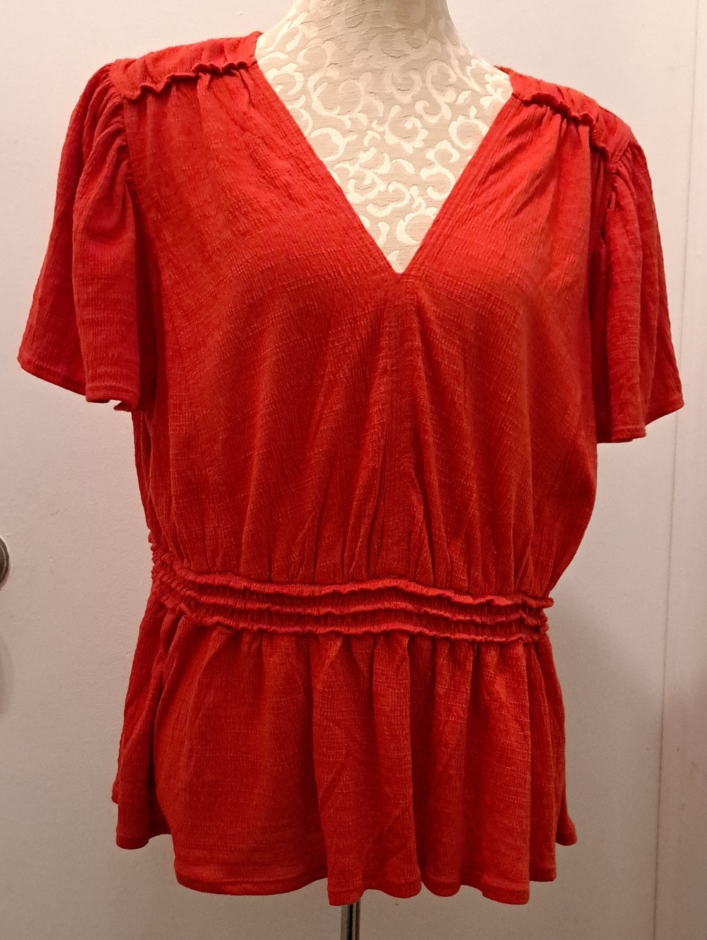 Max Studio Red V-Neck Peplum Top